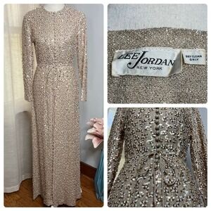 70s/80s‎ Vintage Lee Jordan Sequin Jacket High Slits Maxi Length Women's Small